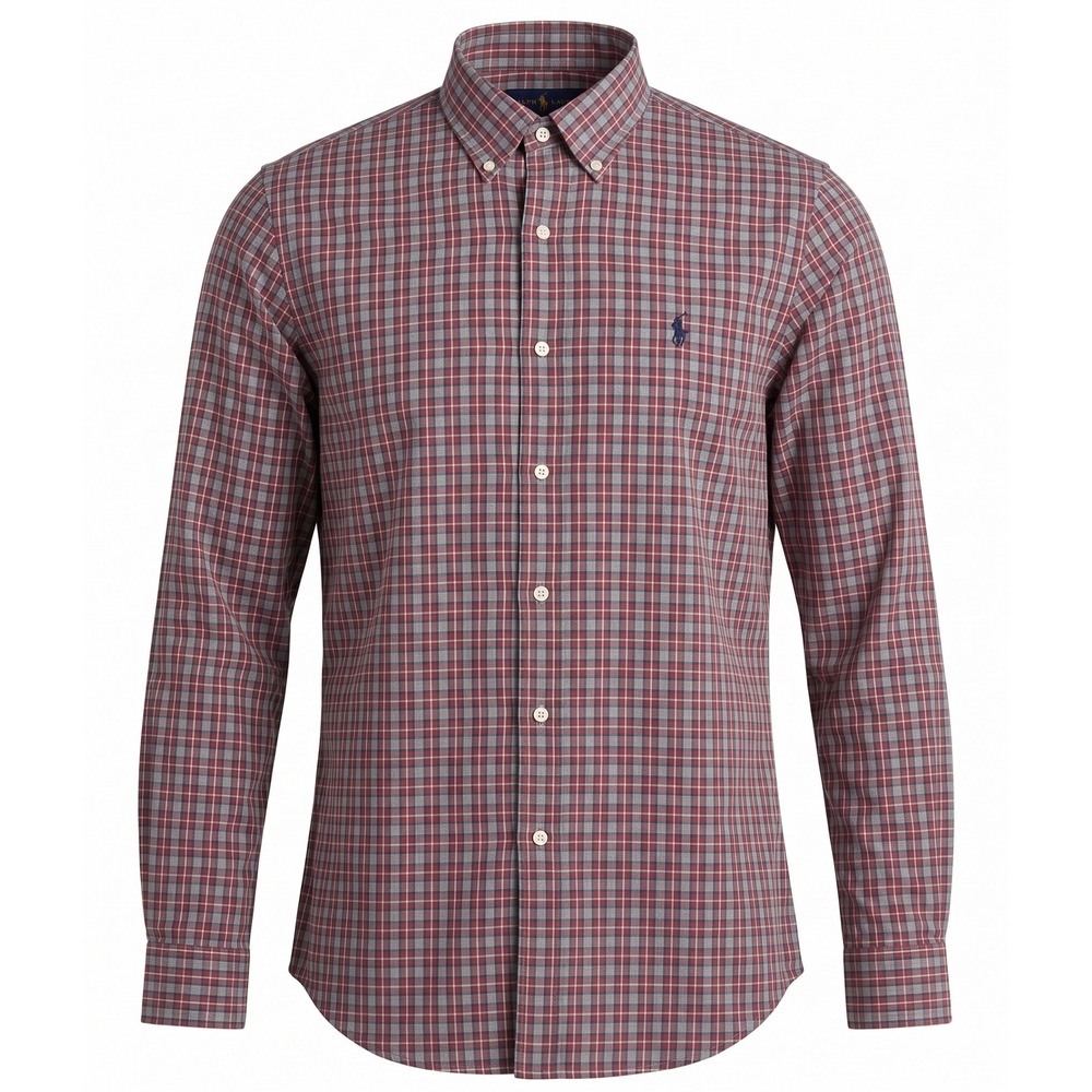 Ralph Lauren Mens Medium Plaid Button Down Shirt Red Blue Long Sleeve Cotton